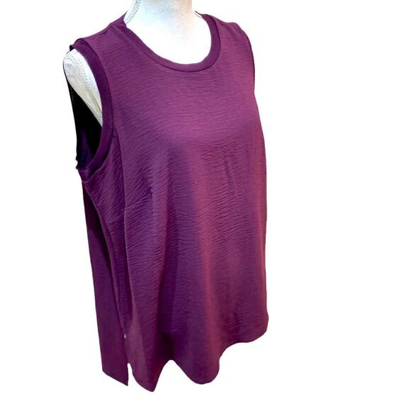 Calvin Klein sleeveless textured tank top in deep purple ribbed neckline size ox - Picture 2 of 12